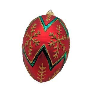Santa's Best Blown Glass‎ Red and Gold Egg Ornament